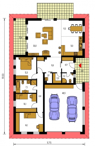 Mirror image | Floor plan of ground floor - BUNGALOW 44